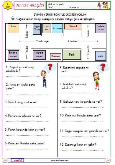 3. Sınıf Hayat Bilgisi Evimin Yerini Krokiyle Gösteriyorum Etkinliği